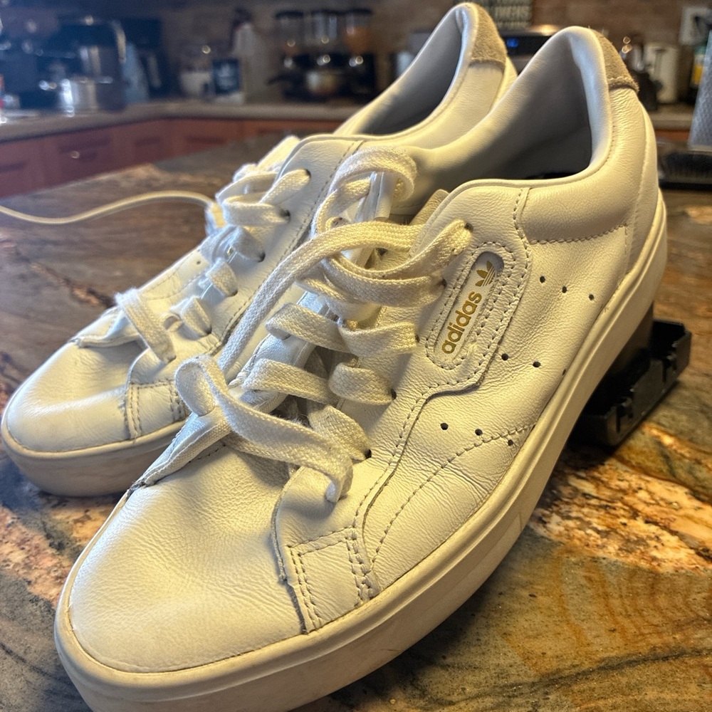 Adidas White Leather Casual Sneakers
